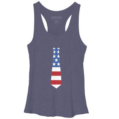 Women's Design By Humans July 4th Independence Day Flag Tie By FreshDressedTees Racerback Tank Top