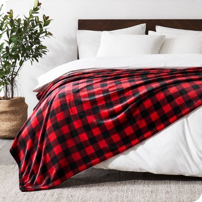 Luxurious King-Sized Buffalo Plaid Red/Black Microplush Fleece Blanket