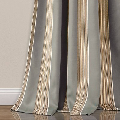 Julia Gray Polyester Stripe Room Darkening Curtain Panels