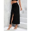 Women's High Waist Maxi Denim Skirt - A-Line Stretch Long Skirt with Front Split & Raw Hem 9010black - 3 of 4