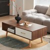 KTMBDW Coffee Table 41" Mid Century Modern Center Table with Drawer, Fluted Living Room Table with Storage, Open Shelf Coffee Table - 2 of 4