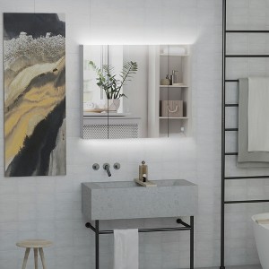 LED Medicine Cabinet, 35.5 x 29.5" Wall-Mounted Bathroom Vanity Mirror Organizer with Dimmer Touch Switch, Three Doors, and USB Charged - 1 of 4