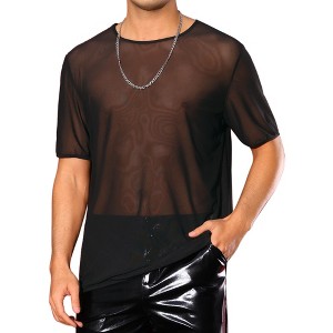 INSPIRE CHIC Men's Short Sleeve Crew Neck Party Sheer Mesh T-Shirt - 1 of 4