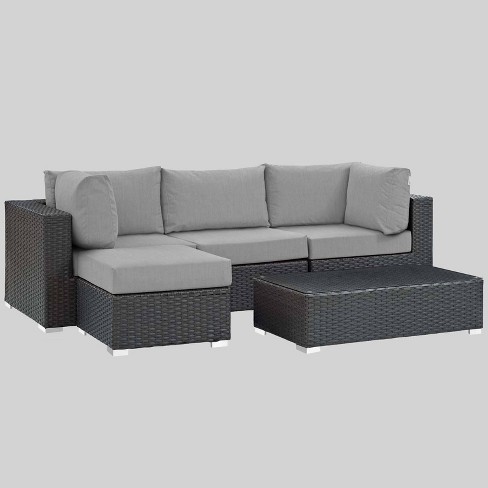 Sojourn 5pc Outdoor Patio Sectional Set With Sunbrella Fabric Gray Modway Target - Outdoor Patio Sectionals With Sunbrella Cushions