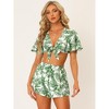 Allegra K Women's Summer Laurel Tie Front Print Top and Shorts Set - 2 of 4