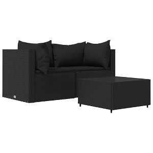 vidaXL Patio Furniture Outdoor Sectional Sofa Couch with Cushions Poly Rattan - Black 2x corner + table - 1 of 4