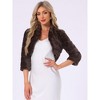 INSPIRE CHIC Women's Open Front 3/4 Sleeve Faux Fur Cropped Jacket - 2 of 4