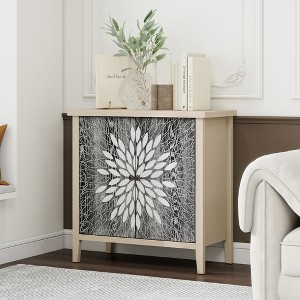 2-Door Carved Storage Cabinet with Adjustable Shelf, Accent Furniture for Living Room, Hallway, Kitchen - 1 of 4