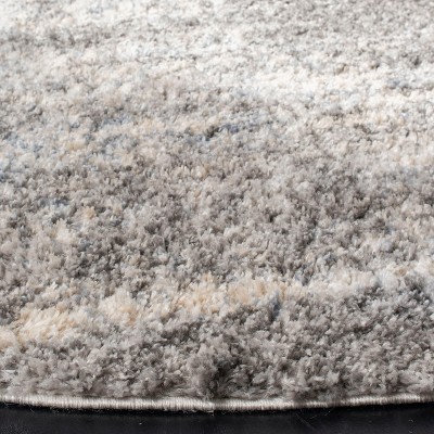 Grey and Cream Round Synthetic Shag Area Rug, 3'3"