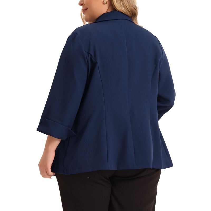 Agnes Orinda Women's Plus Size Office Button Front 3/4 Roll-Up Sleeve Peplum Work Blazers, 4 of 6