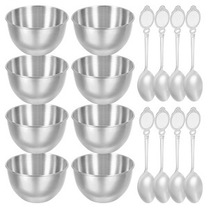 Unique Bargains Stainless Steel Seasoning Condiment Appetizer Sauce Dishes 3.4" and Spoons 8 Sets - 1 of 4