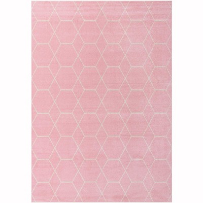Light Pink Lattice Frieze 10' x 14' Synthetic Area Rug