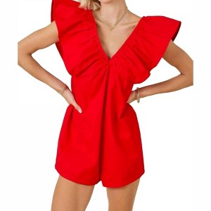 Women's Denim V-neck Sleeveless Romper - day + moon - 1 of 4