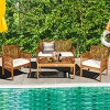 Tangkula 4-Piece Patio Acacia Wood Sofa Set Conversation Table Chairs with Beige Cushions - 3 of 4