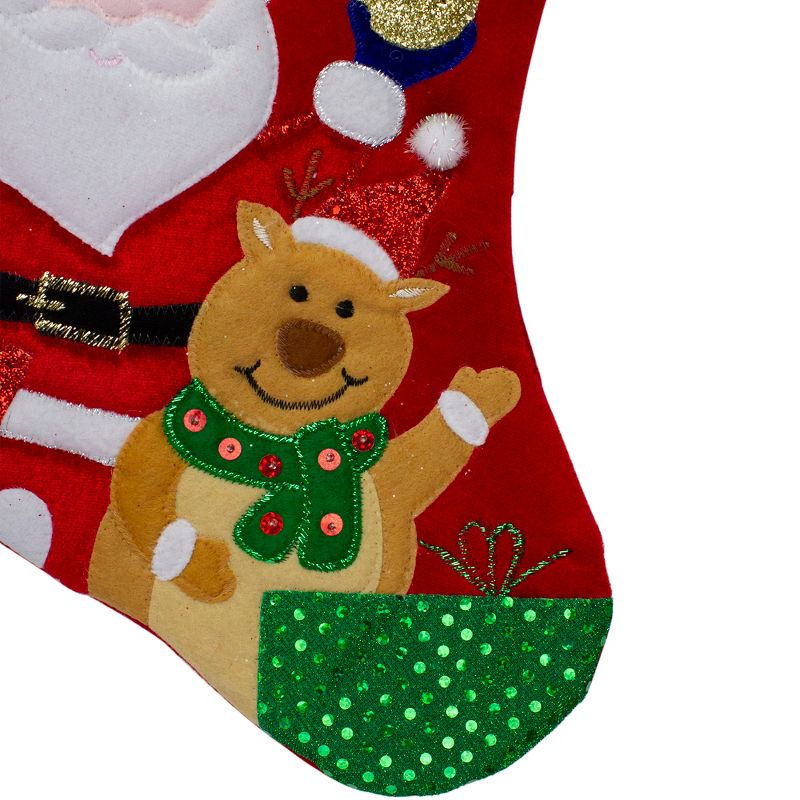 Northlight 20.5" Red and White Glittered Santa Claus and Reindeer Christmas Stocking, 3 of 5