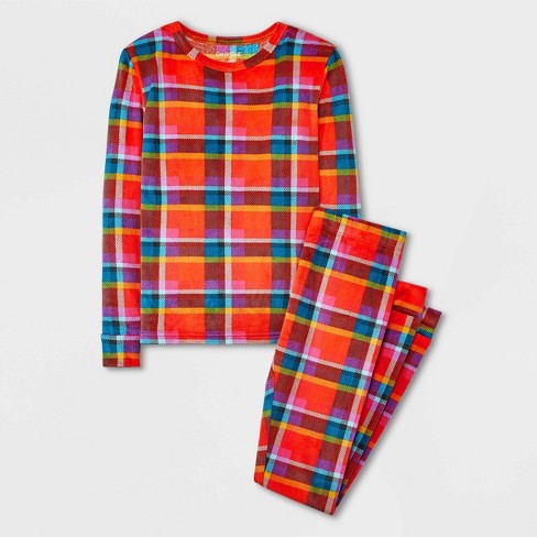 Girls' 2pc Flannel Long Sleeve Button Up Pajama Set - Art Class