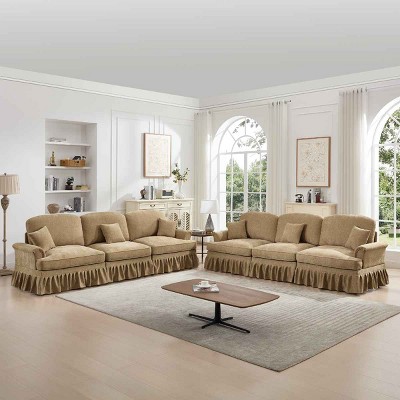 Modular Mid-Century Sectional Sofa, 6-Seater Couch with Flared Arms with Removable Skirt, Upholstered Chenille Sofa with Cushion-Coolbibila