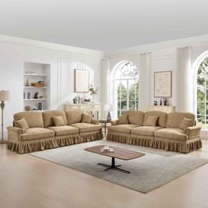 Modular Mid-Century Sectional Sofa, 6-Seater Couch with Flared Arms with Removable Skirt, Upholstered Chenille Sofa with Cushion-Coolbibila - 1 of 4