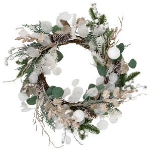 Northlight Sage Green and White Artificial Christmas Wreath, 24-Inch, Unlit - 1 of 4