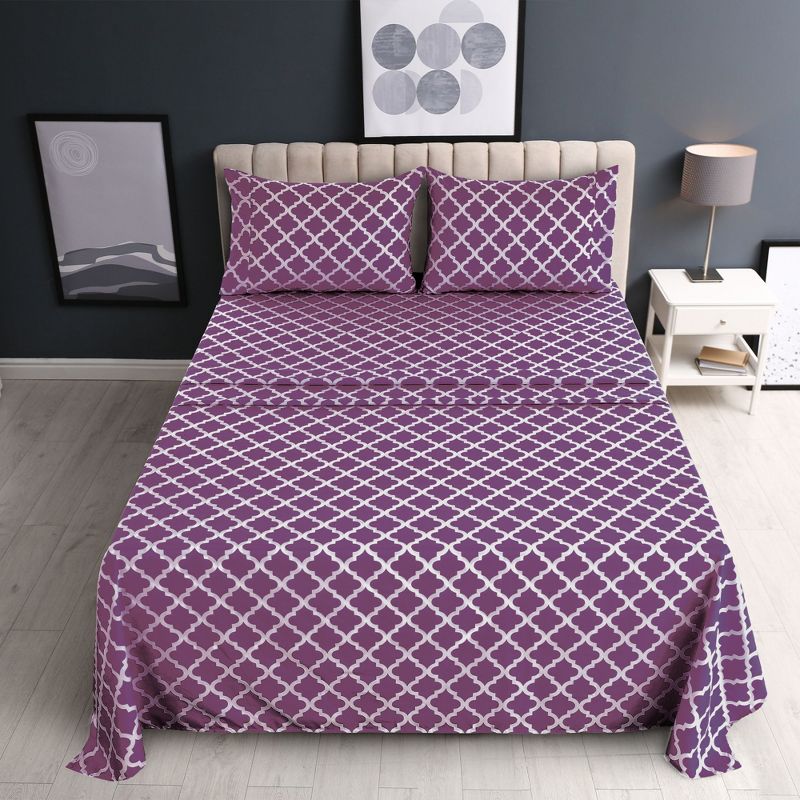 4 Piece Geometric Patterns Deep Pocket Sheet Set Printed Bed Sheets with Pillowcase Premium Soft Microfiber Sheets, 3 of 6