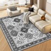 Washable Vintage Floral Print Area Rugs for Living Room Bedroom, Retro Textured Soft Throw Carpet for Home Office - 3 of 4