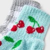 Women's Cherries & Gingham Plaid 2pk Cozy Quarter Crew Socks - Aqua/Gray 4-10: Midweight Velour Ribbed - 3 of 3