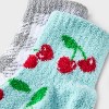 Women's Cherries & Gingham Plaid 2pk Cozy Quarter Crew Socks - Aqua/Gray 4-10 - image 3 of 3