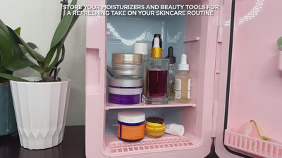 Compact Pink Thermoelectric Mini Fridge with Lighted Mirror Door