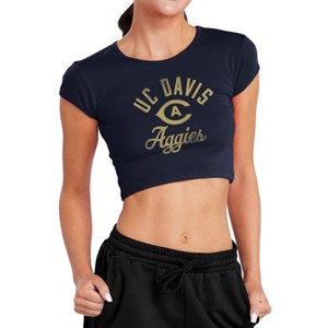 Women's University of California, Davis Mascot Cap Sleeve Baby Rib Crop Top Navy - 1 of 4