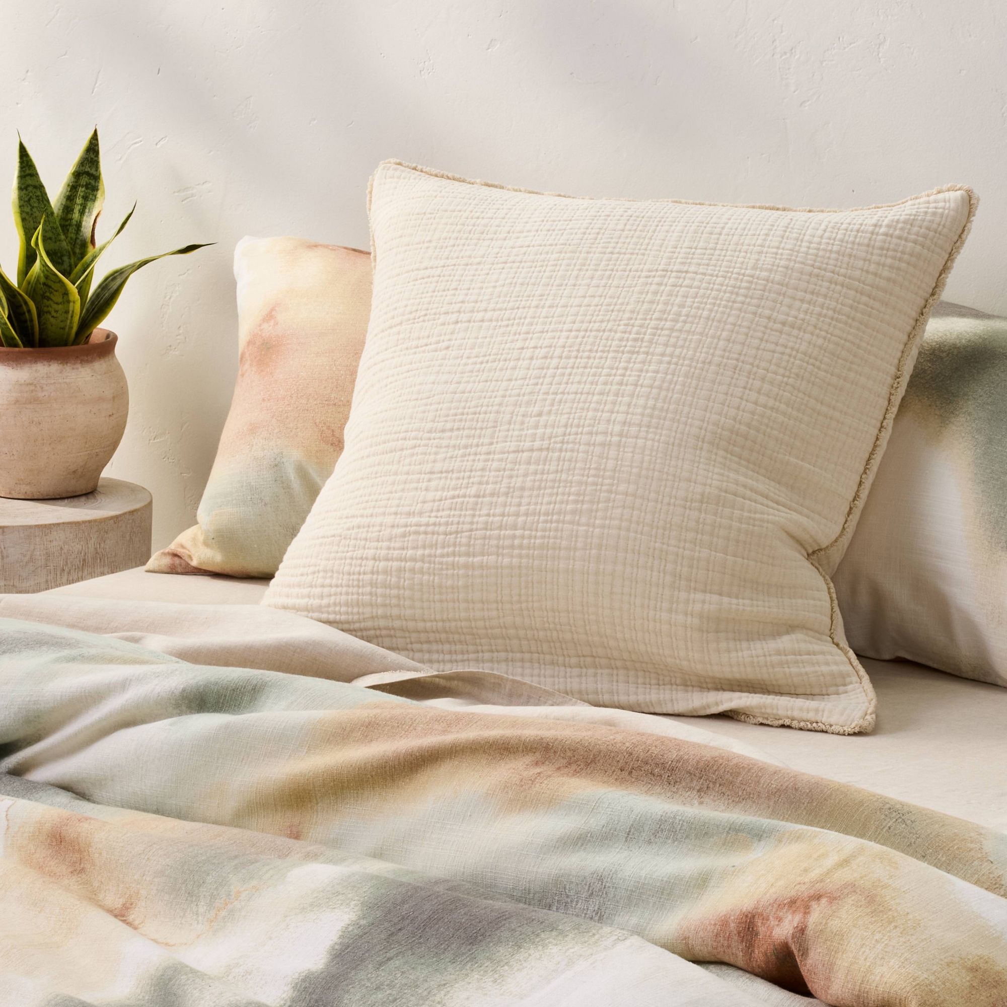 Euro 26''x26'' Textured Chambray Cotton Decorative Throw Pillow Natural - Casaluna™