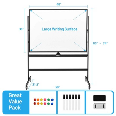 48'' x 36'' White Magnetic Rolling Freestanding Double-Sided Whiteboard