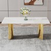 CENGHU Modern Minimalist Rectangular Dining Table with Black or White Patterned Glass Desktop and Golden Metal Legs,  71" *39.3" *29.5"  Kitchen Table - 2 of 4