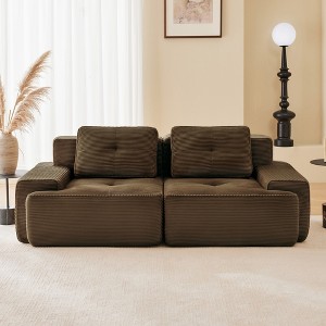 QingMoon 117" L-Shaped Sectional Sofa, Corduroy 3-Seater Couch with Pearl-like Piping and Tufted Design for Living Room and Apartment, No Assembly - 1 of 4