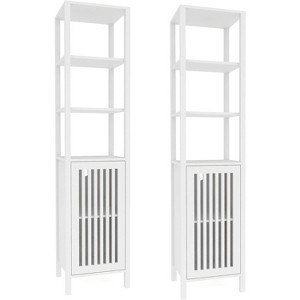 3pcs Entertainment Center with TV Stand & Bookshelves, 2pcs Bookcase Set or Single TV Stand for 70" TVs, for Living Room, Farmhouse Modern Style - 1 of 4