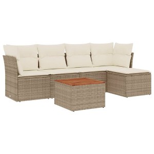 vidaXL Patio Sofa Set with Cushions Outdoor Furniture 6 Piece Poly Rattan - Beige and Cream - 1 of 4