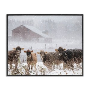 Stupell Industries Winter Farm Scene Cow Cattle Snowflakes Barn Framed Giclee Art - 1 of 4