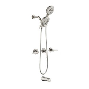 Cobbe Shower Faucet Set with 5 Settings ABS Dual Shower Head, Tub Spout and 59-Inch Hose 3-Handle Wall Mount Shower System Brushed Nickel - 1 of 4