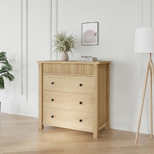 Drawer Dresser for Bedroom Nightstand, Wooden Chest of Drawers, Fluted End Table, Storage Organizer - 1 of 4