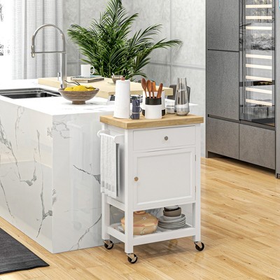 VYNXARIA HOMCOM Utility Kitchen Cart: Rolling Butcher Block Island with Storage & Wheels