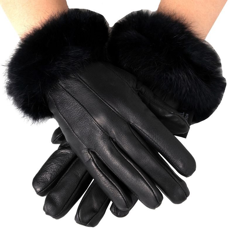 Alpine Swiss Womens Leather Dressy Gloves Faux Fur Trim Cuff Thermal Lining, 1 of 7