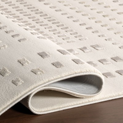 Cream Geometric 4' x 6' Machine Washable Area Rug