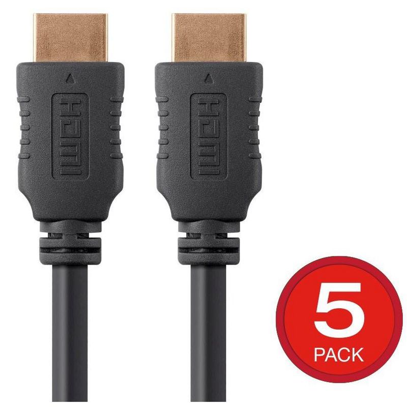Monoprice HDMI Cable - 5 Feet - Black (5 Pack) High Speed, 4K@60Hz, HDR, 18Gbps, YCbCr 4:4:4, 28AWG, Compatible with UHD TV and More - Select Series, 1 of 7