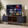 Vynxaria 60" Navy Blue Geometric TV Center, Modern Fashion Stand with Drawers - 3 of 4