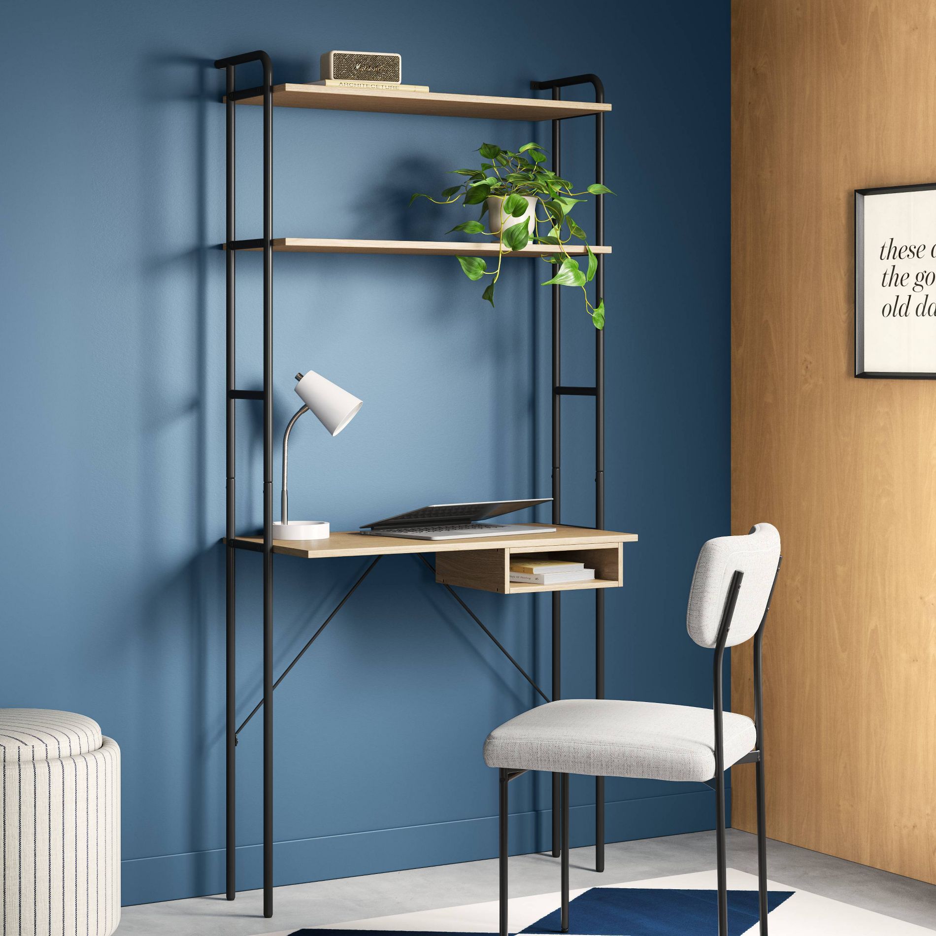 Wood and Metal Wall Mounted Storage Desk with Two Shelves - Room Essentials™
