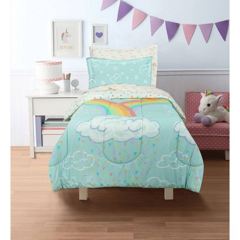 5Pc Fluffy Comforter Set - Queen Size - Rainbow