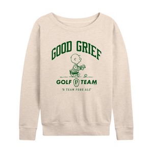 Women's - Peanuts - Good Grief Golf Team Lightweight French Terry Wide Neck Long Sleeve Shirt - 1 of 4