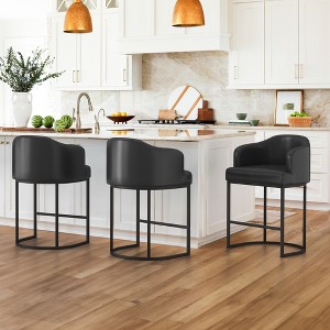 Arceso 3pcs Counter Height Bar Stools, Modern Counter Stools Upholstered Barstools, with Curved Backrest and Arms, Black - 1 of 4