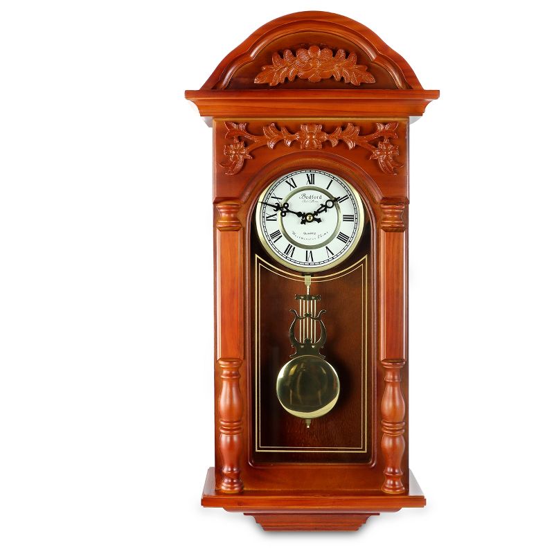 Bedford Clock Collection 27.5 Inch Oak Finish Pendulum Wall Clock, 1 of 7