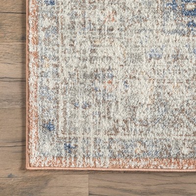Vintage Orange and Blue Floral Square Area Rug