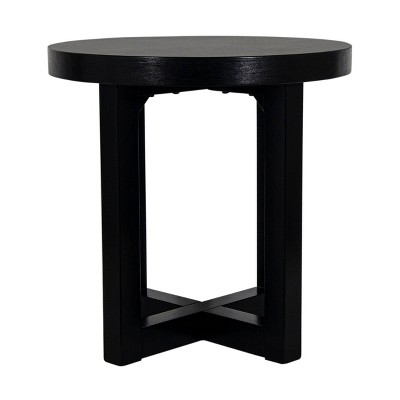 Black Round Solid Wood Accent Table with Cross Base, 22" Diameter